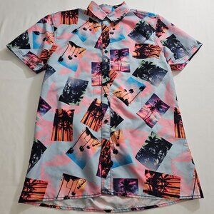 Surf Society by‎ Drill Men's Short Sleeve Button-Up Beachwear Spring Break